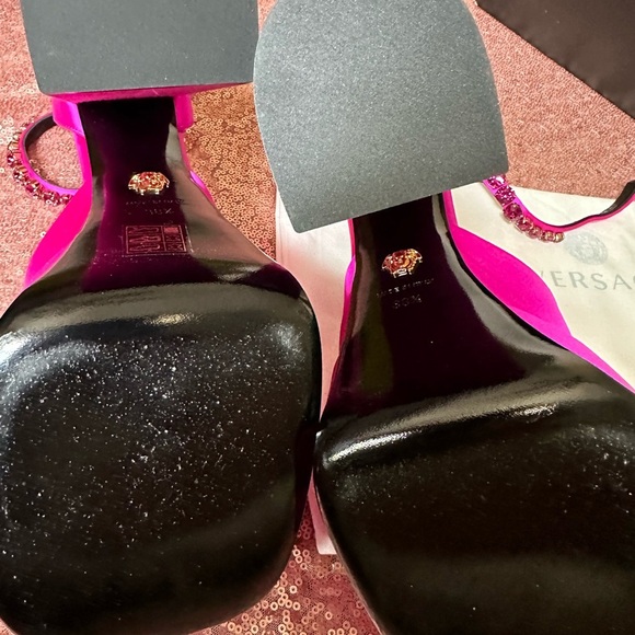 Versace Sandals Sz 8 Pink. Authentic Aevitas Medusa Crystal Ankle-Strap Platform - Picture 12 of 17